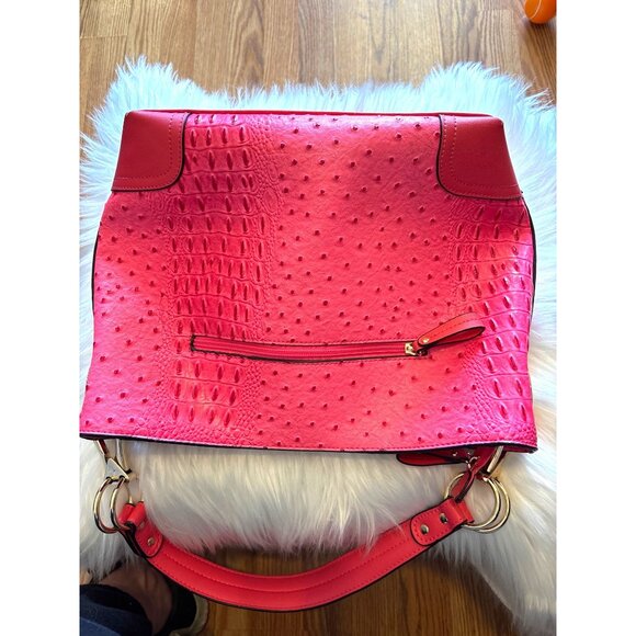 Pink Textured Handbag Ostrich Alligator With Gold Ring Accent shoulder purse PVC - Picture 8 of 16